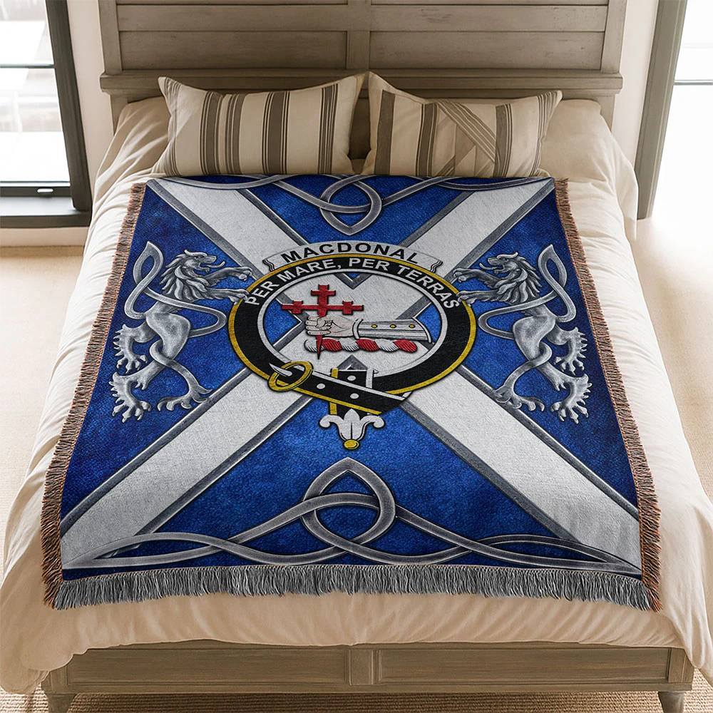Scottish MacDonald of Sleat Clan Badge Woven Blanket Silver Rampant Lion Emblem - Image 2