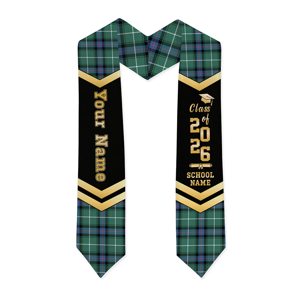 Scottish MacDonald of the Isles Hunting Ancient Clan Badge Tartan Graduation Stole Black Gold Honor - Image 3