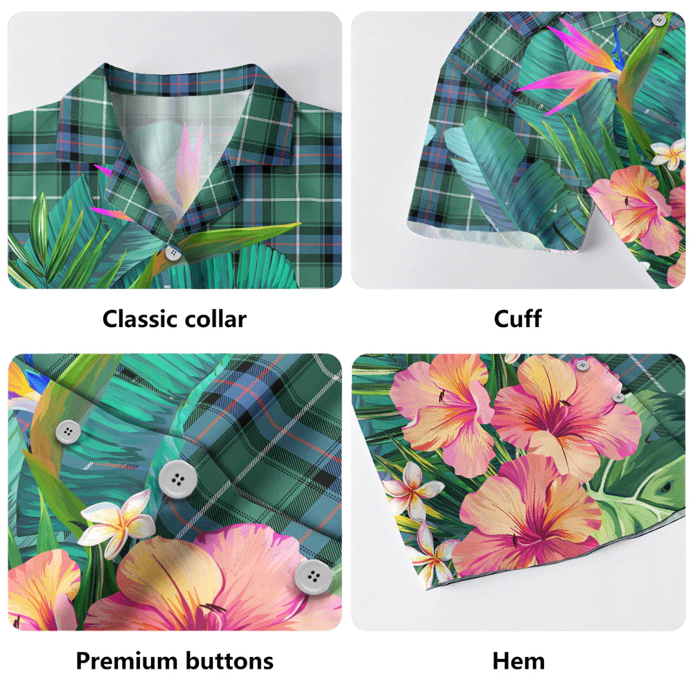 Scottish MacDonald of the Isles Hunting Ancient Clan Badge Tartan Hawaiian Shirt Bouquet Tropical Style - Image 5