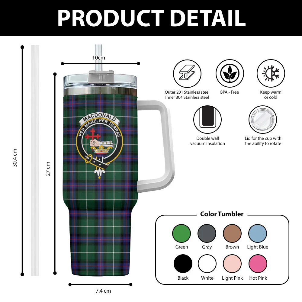 Scottish MacDonald of the Isles Hunting Modern Clan Badge Tartan 40oz Tumbler - Image 2