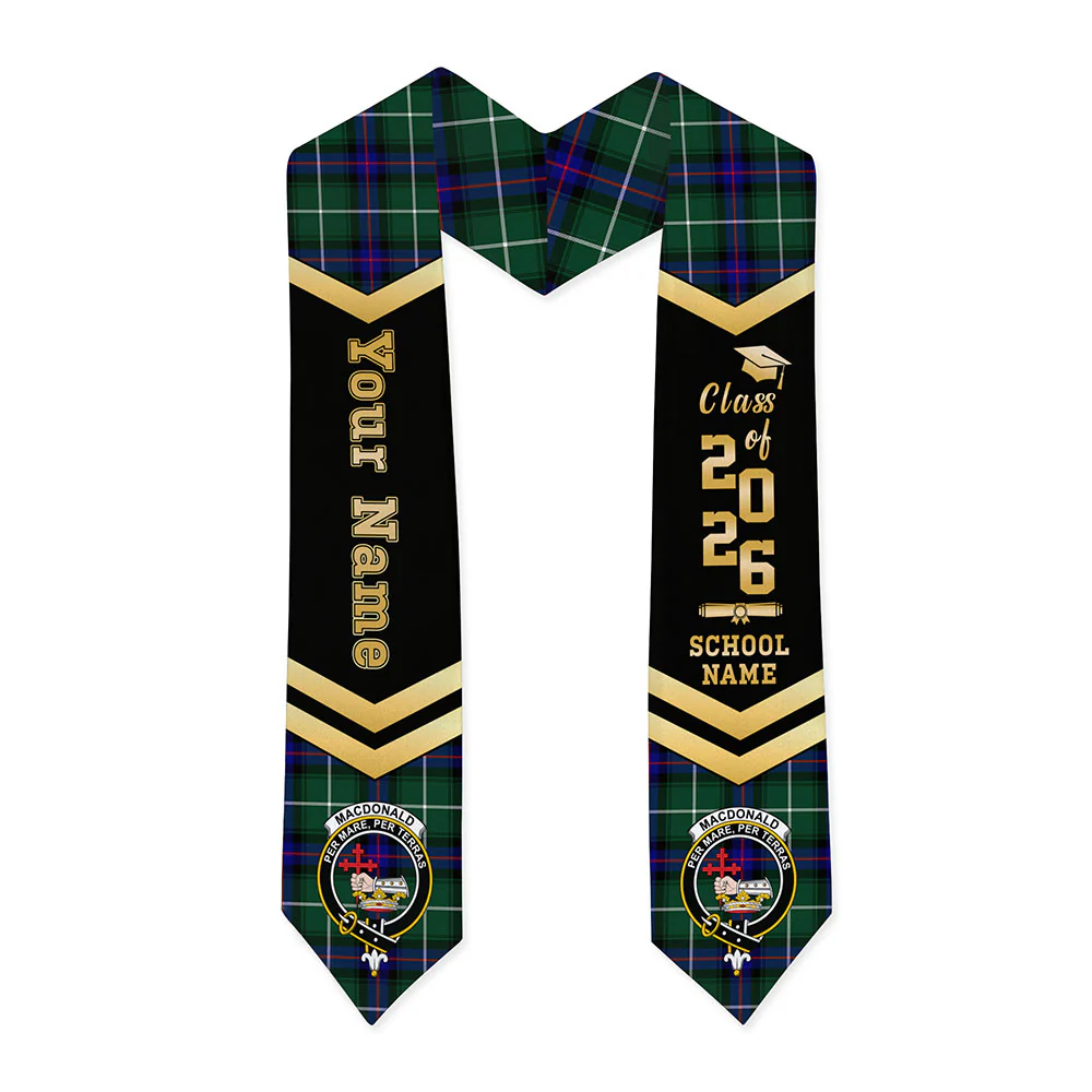 Scottish MacDonald of the Isles Hunting Modern Clan Badge Tartan Graduation Stole Black Gold Honor