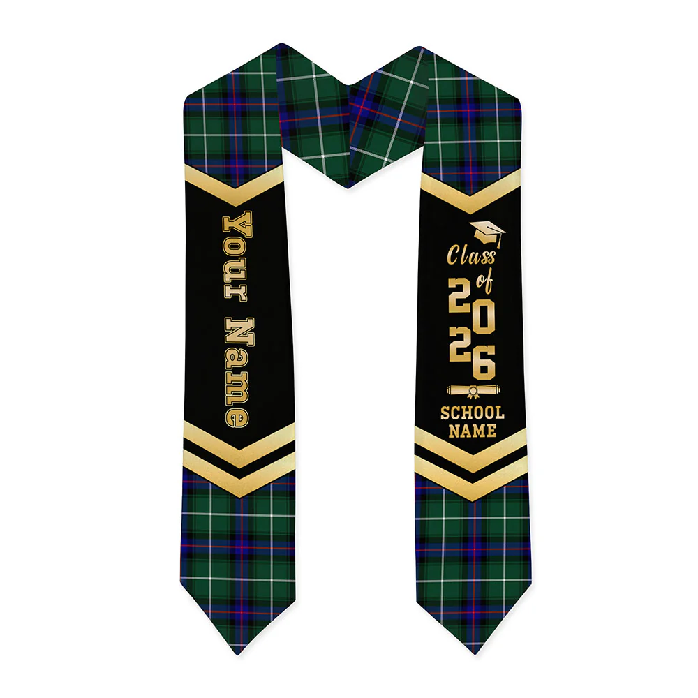 Scottish MacDonald of the Isles Hunting Modern Clan Badge Tartan Graduation Stole Black Gold Honor - Image 3