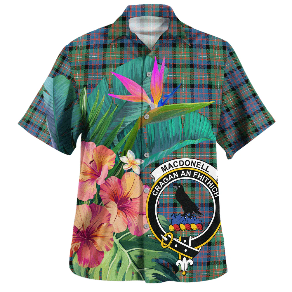 Scottish MacDonnell of Glengarry Ancient Clan Badge Tartan Hawaiian Shirt Bouquet Tropical Style