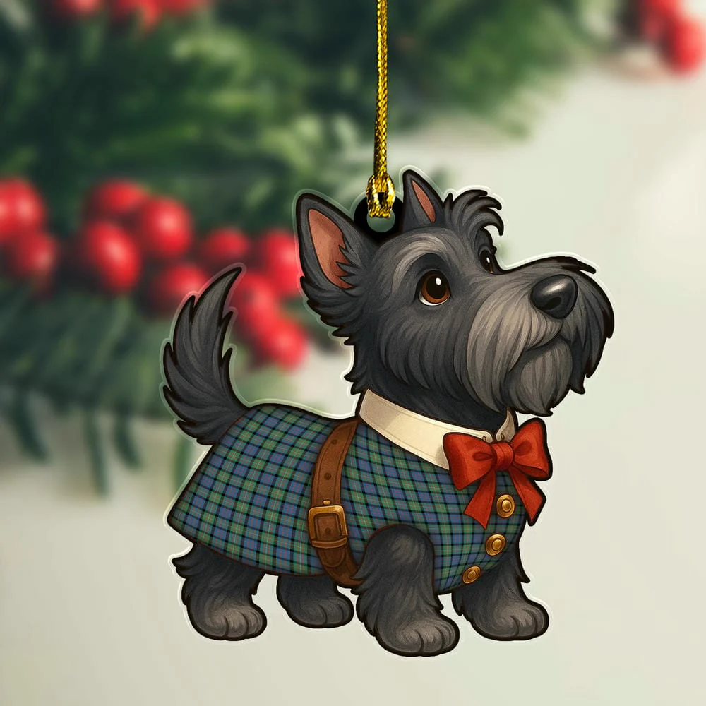 Scottish MacDonnell of Glengarry Ancient Tartan Ornament Scottie Dog