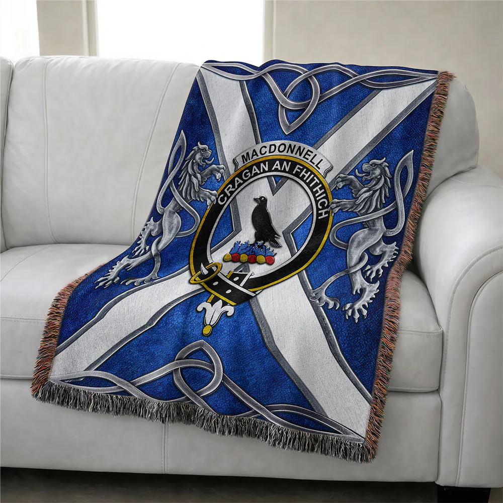 Scottish MacDonnell of Glengarry Clan Badge Woven Blanket Silver Rampant Lion Emblem - Image 3