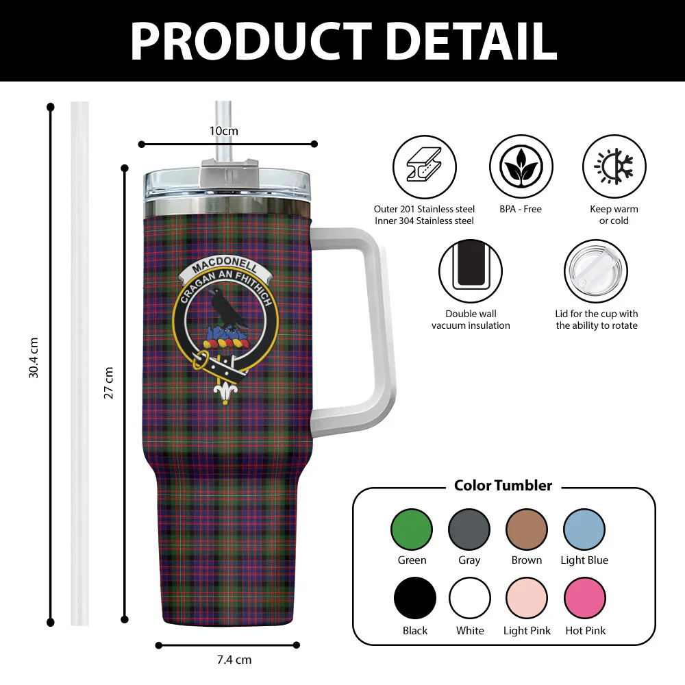Scottish MacDonnell of Glengarry Modern Clan Badge Tartan 40oz Tumbler - Image 2