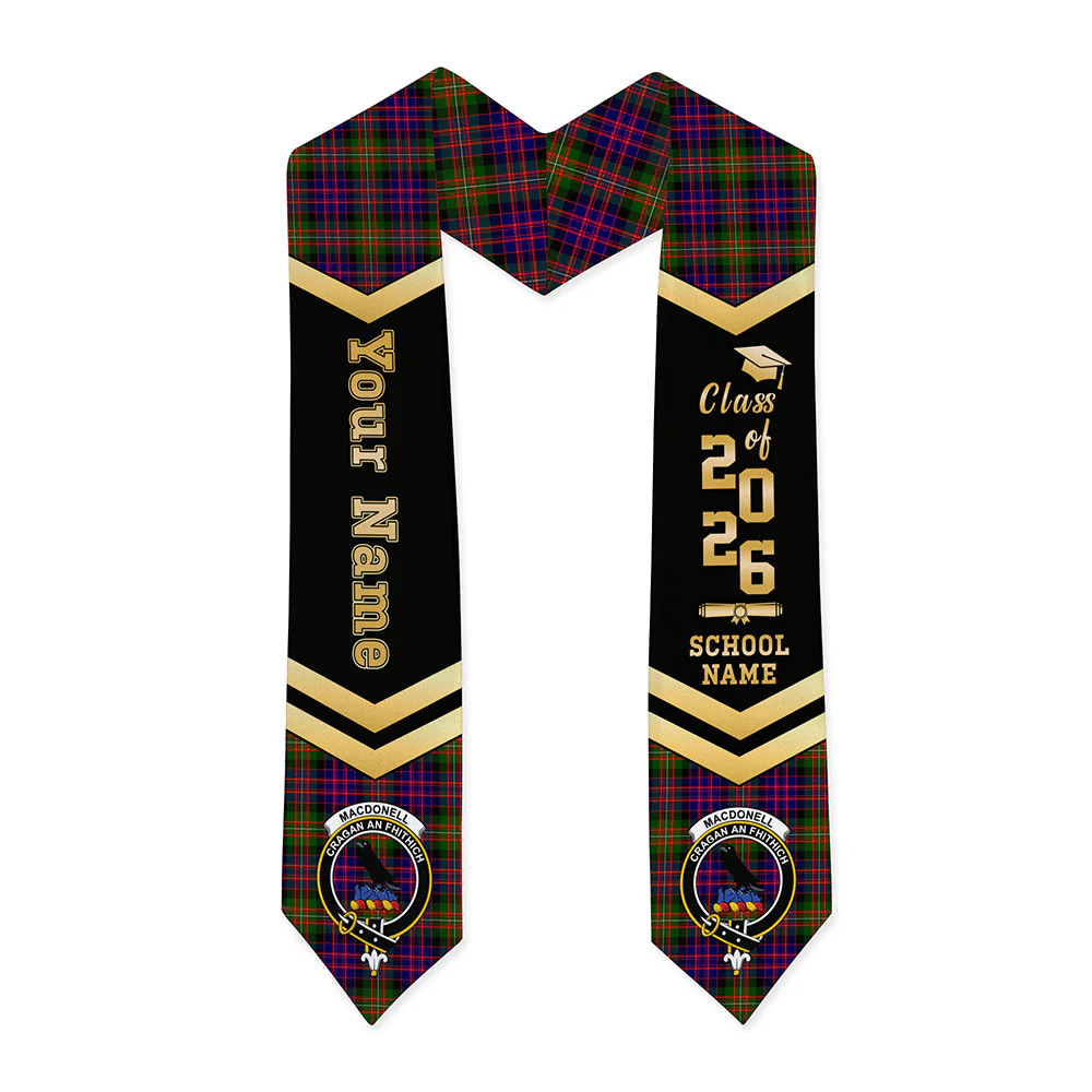 Scottish MacDonnell of Glengarry Modern Clan Badge Tartan Graduation Stole Black Gold Honor