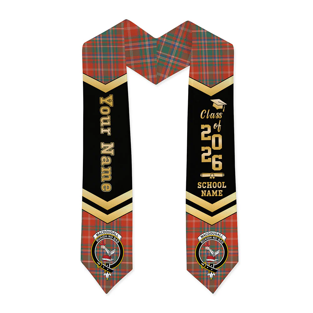 Scottish MacDougall Ancient Clan Badge Tartan Graduation Stole Black Gold Honor