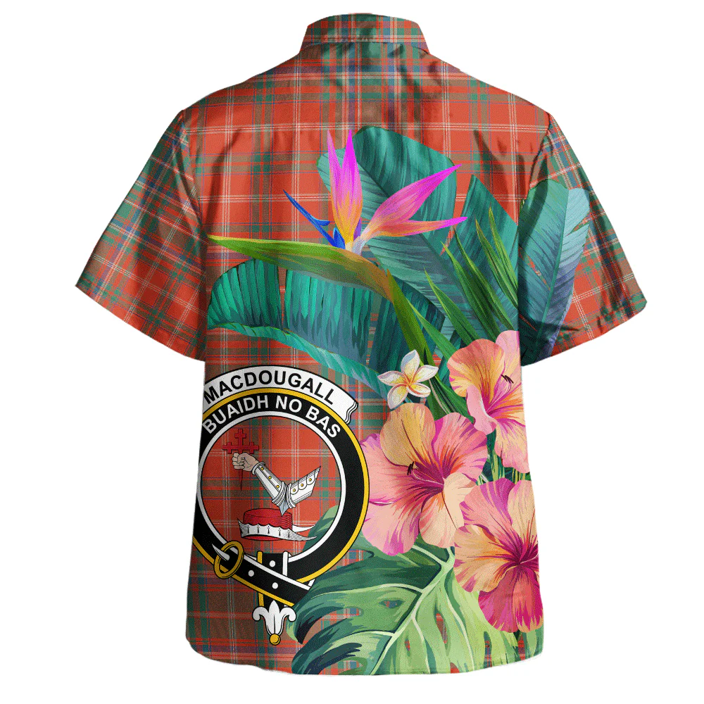 Scottish MacDougall Ancient Clan Badge Tartan Hawaiian Shirt Bouquet Tropical Style - Image 3
