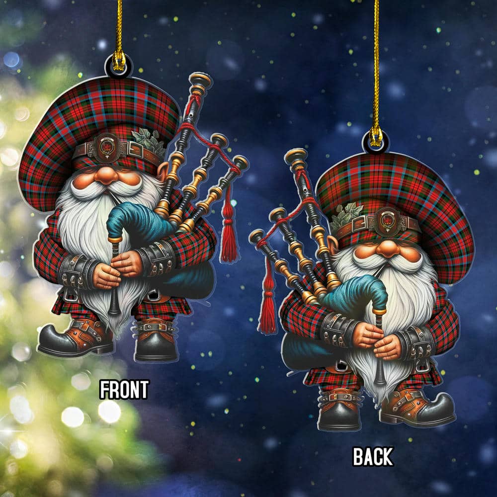 Scottish MacDuff Clan Badge Tartan Bagpiper Gnome Ornament - Image 2