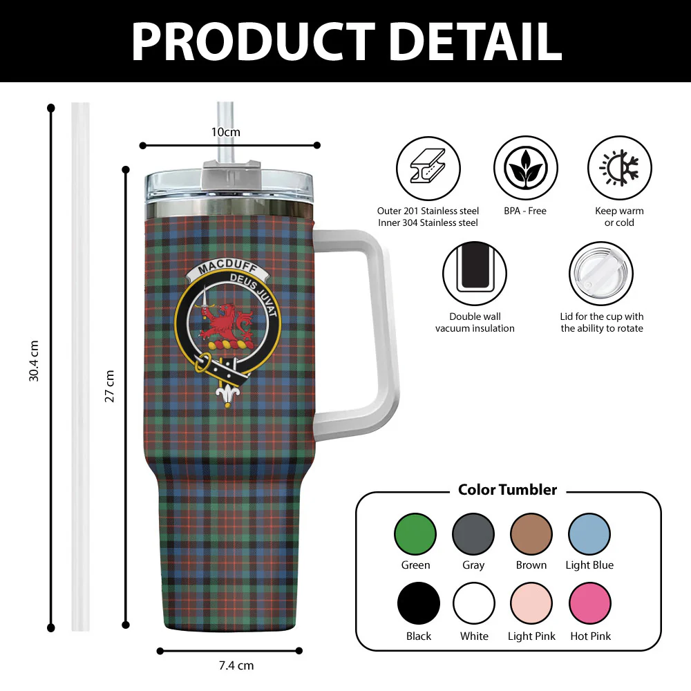 Scottish MacDuff Hunting Ancient Clan Badge Tartan 40oz Tumbler - Image 2