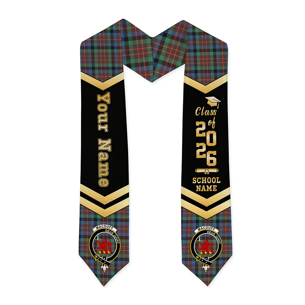 Scottish MacDuff Hunting Ancient Clan Badge Tartan Graduation Stole Black Gold Honor