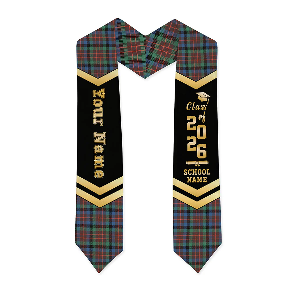 Scottish MacDuff Hunting Ancient Clan Badge Tartan Graduation Stole Black Gold Honor - Image 3