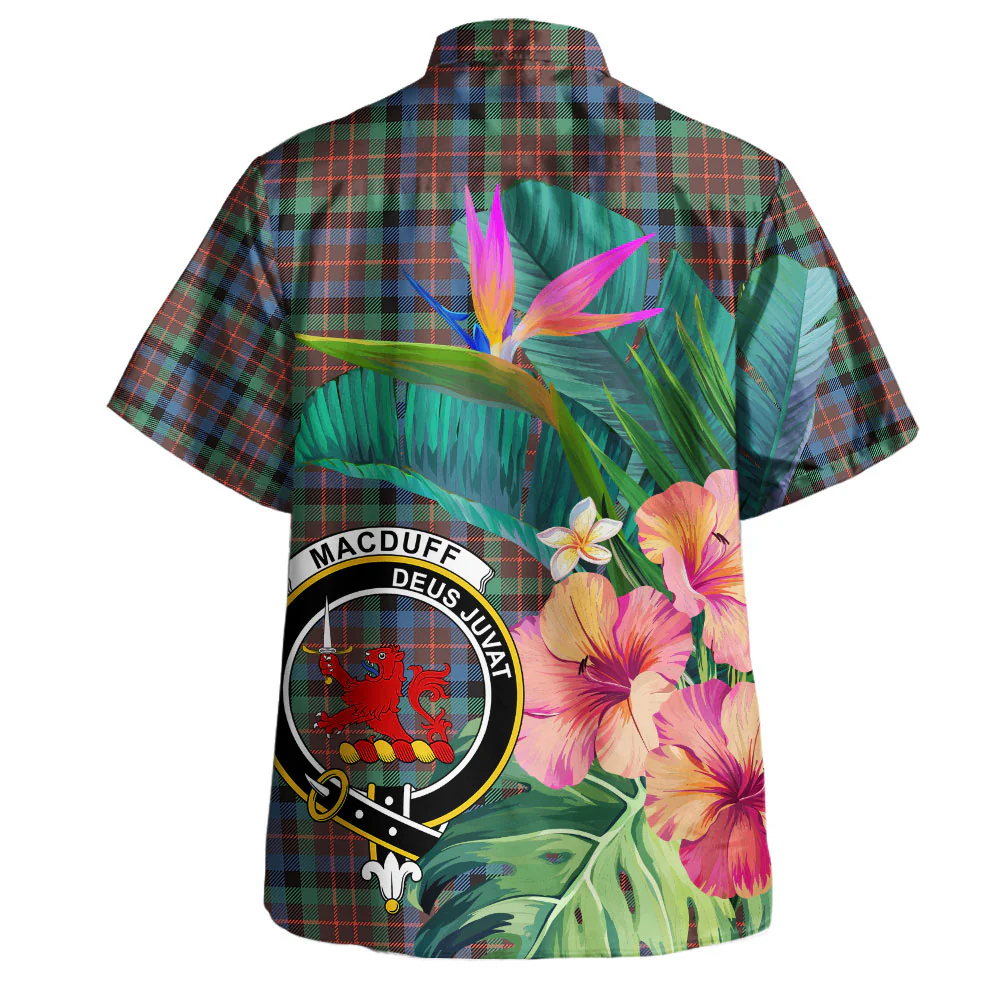 Scottish MacDuff Hunting Ancient Clan Badge Tartan Hawaiian Shirt Bouquet Tropical Style - Image 3
