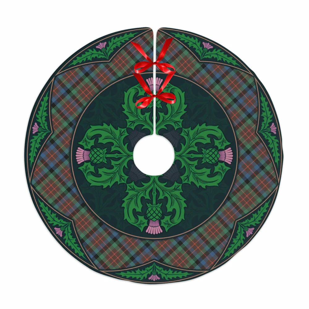 Scottish MacDuff Hunting Ancient Tartan Christmas Tree Skirt Old Scottish Thistle Flower