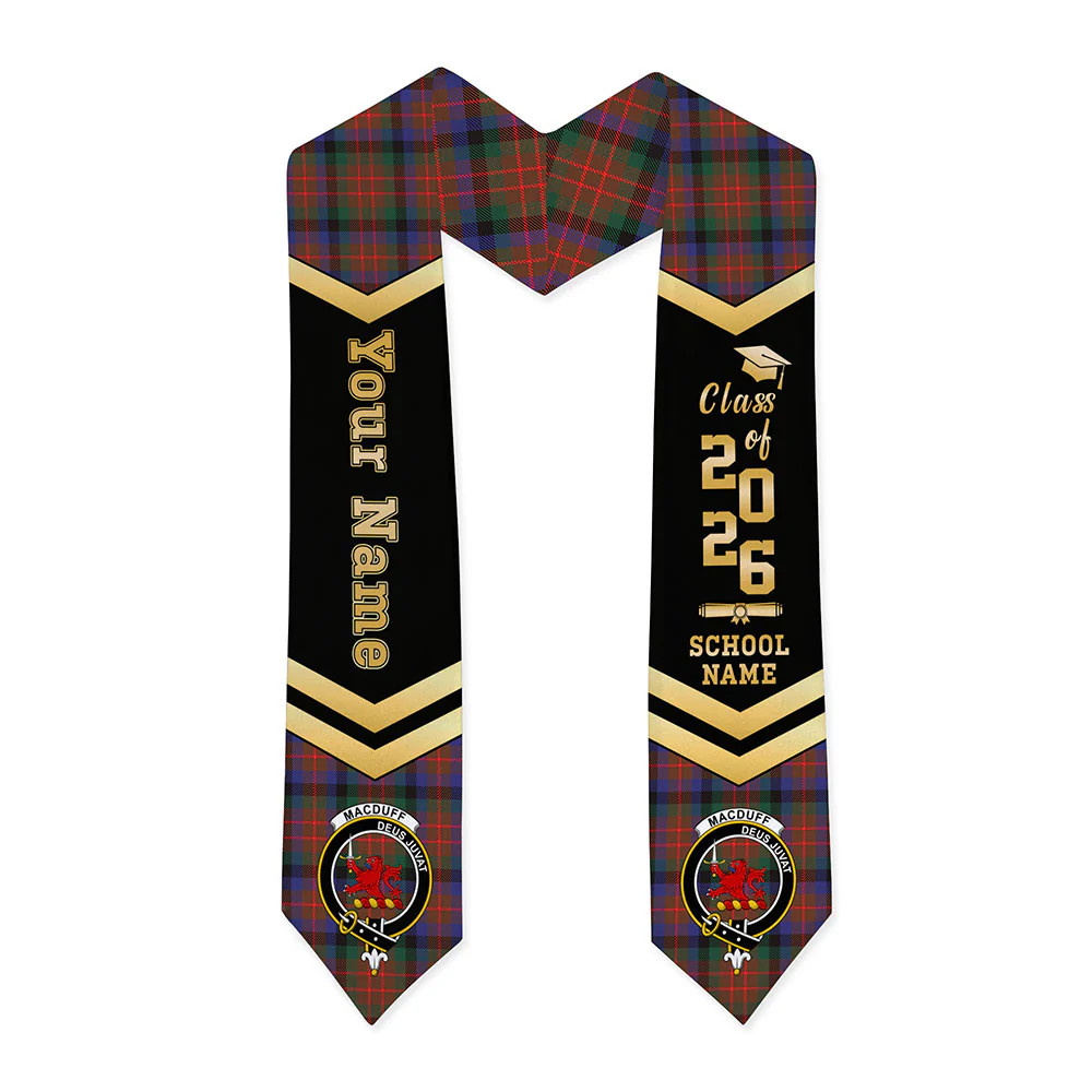 Scottish MacDuff Hunting Modern Clan Badge Tartan Graduation Stole Black Gold Honor