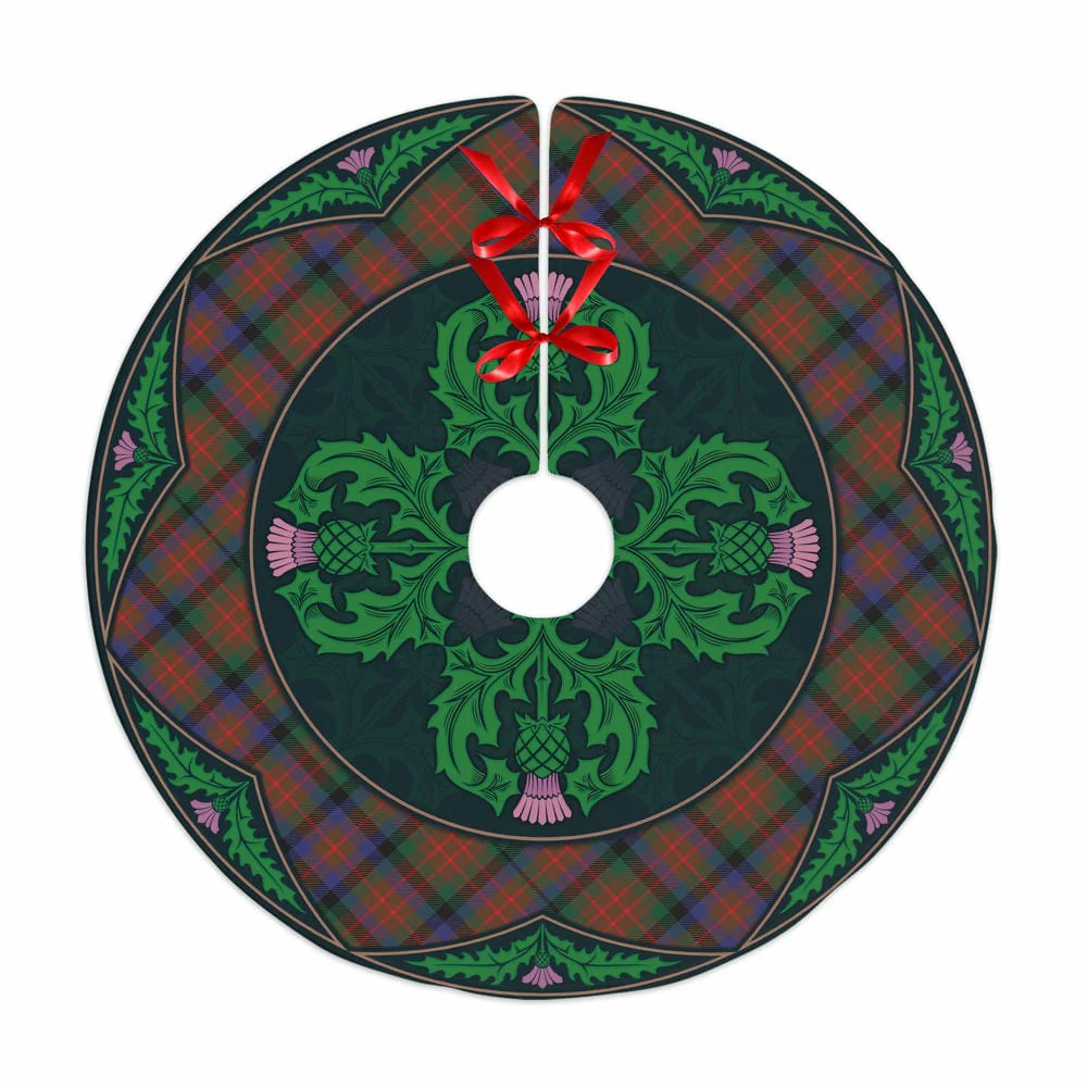 Scottish MacDuff Hunting Modern Tartan Christmas Tree Skirt Old Scottish Thistle Flower