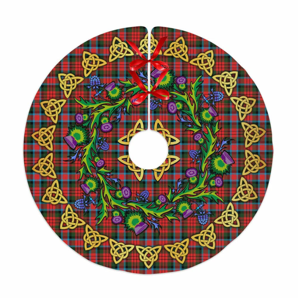 Scottish MacDuff Modern Tartan Thistle Celtic Knot Christmas Tree Skirt