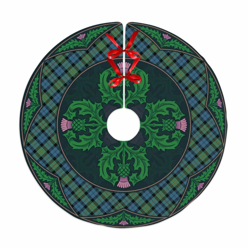 Scottish MacEwen Ancient Tartan Christmas Tree Skirt Old Scottish Thistle Flower