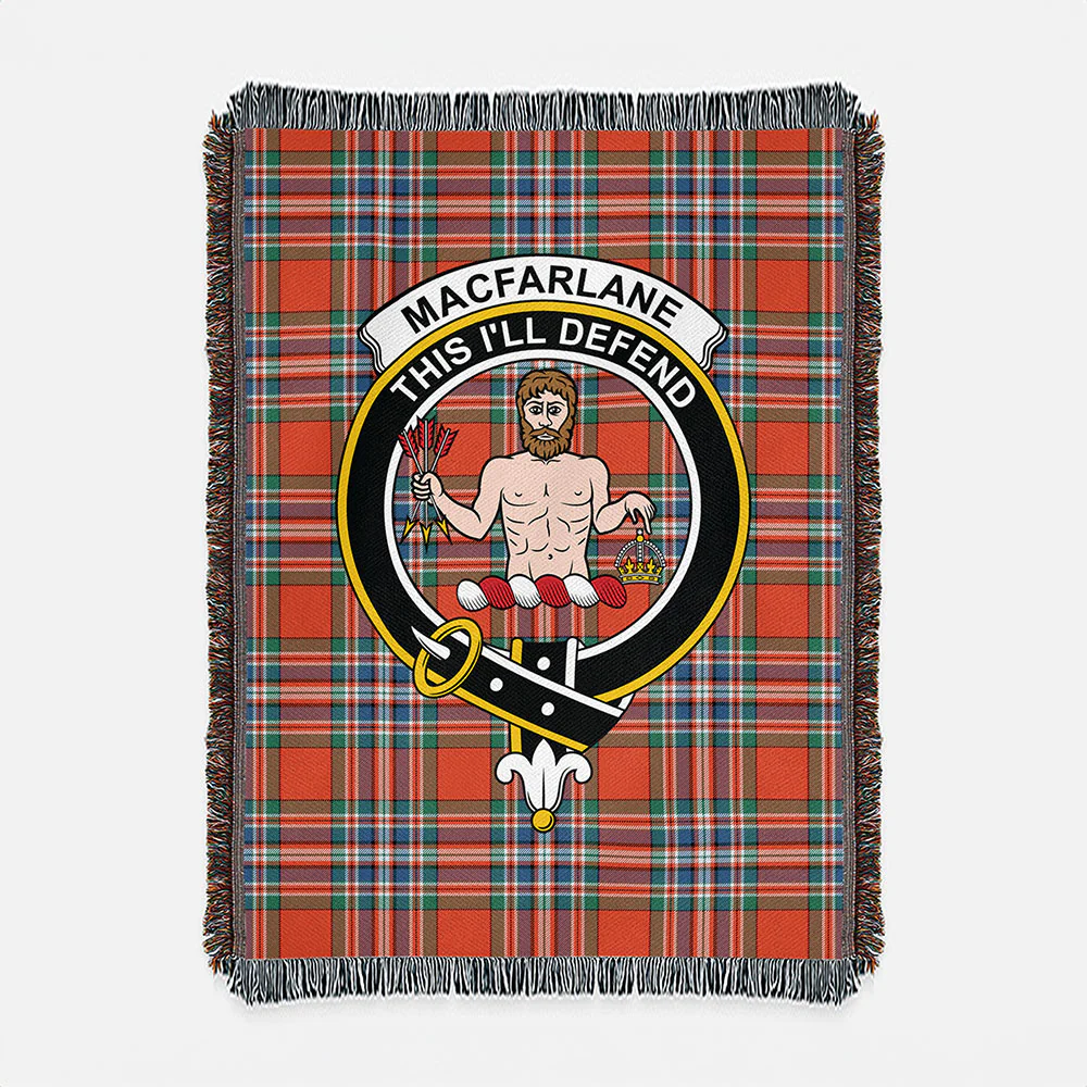 Scottish MacFarlane Ancient Clan Badge Tartan Woven Blanket - Image 2
