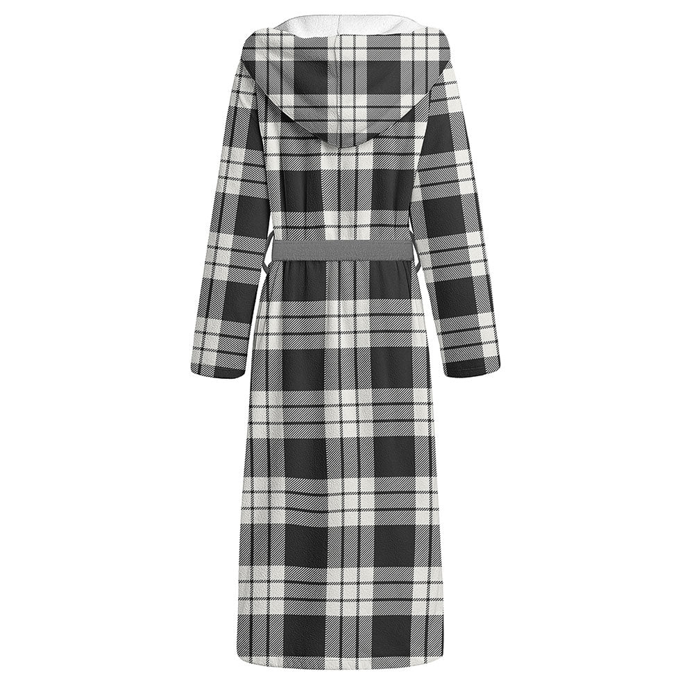 Scottish MacFarlane Black & White Ancient Clan Badge Tartan Flannel Hooded Bathrobe - Image 2