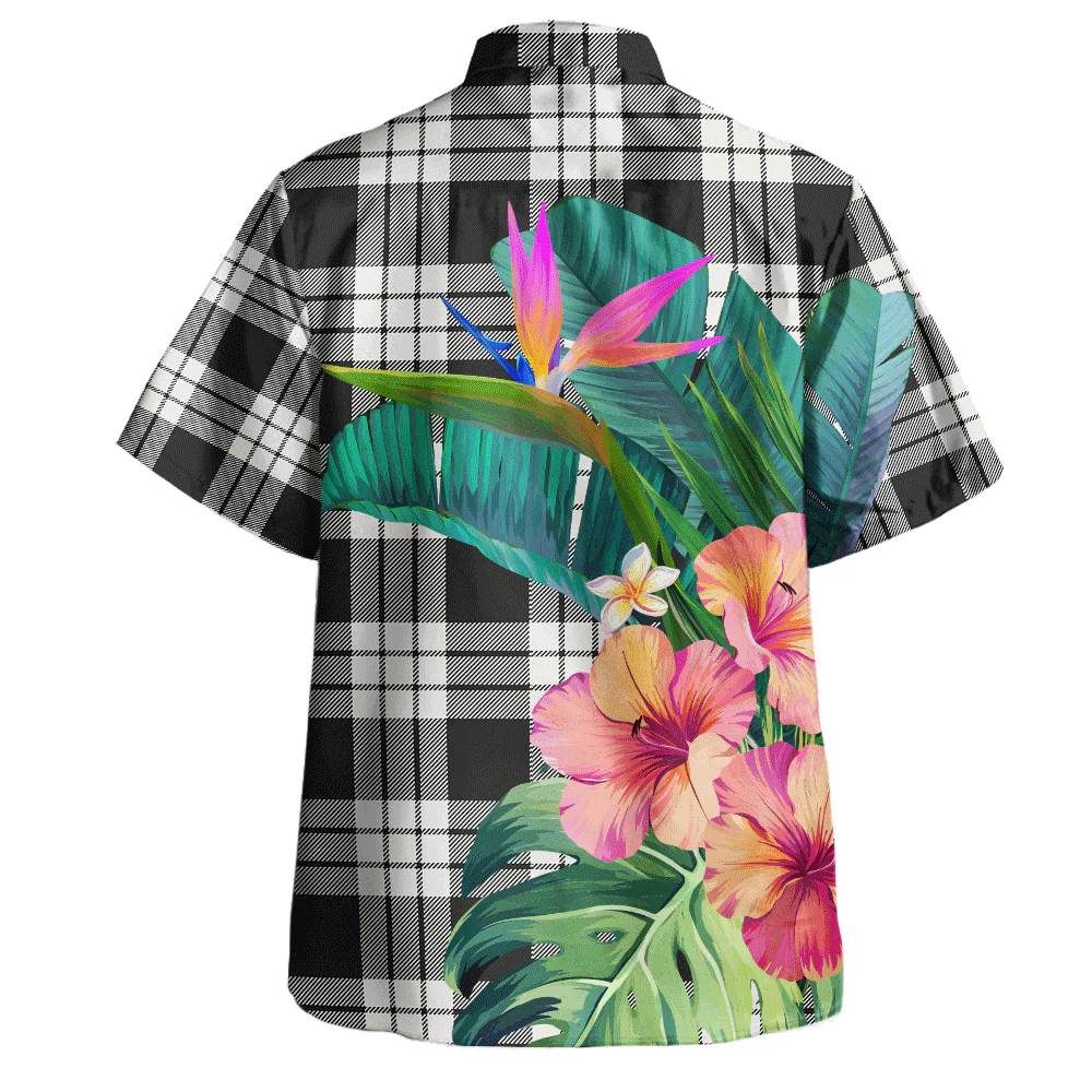 Scottish MacFarlane Black & White Ancient Clan Badge Tartan Hawaiian Shirt Bouquet Tropical Style - Image 4