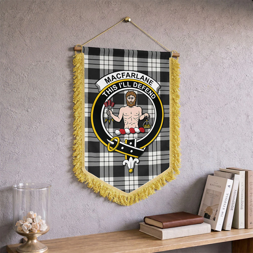 Scottish MacFarlane Black & White Ancient Clan Badge Tartan Wall Hanging Banner - Image 2