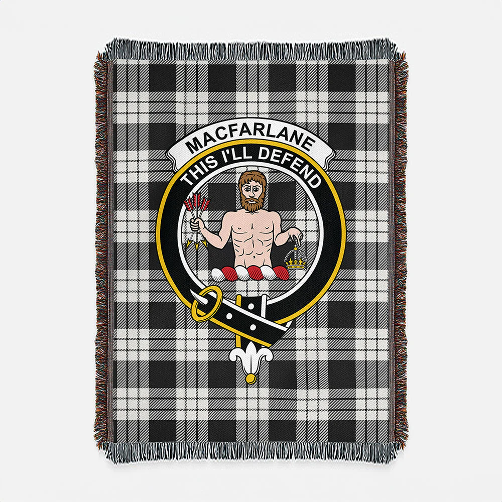 Scottish MacFarlane Black & White Ancient Clan Badge Tartan Woven Blanket - Image 2