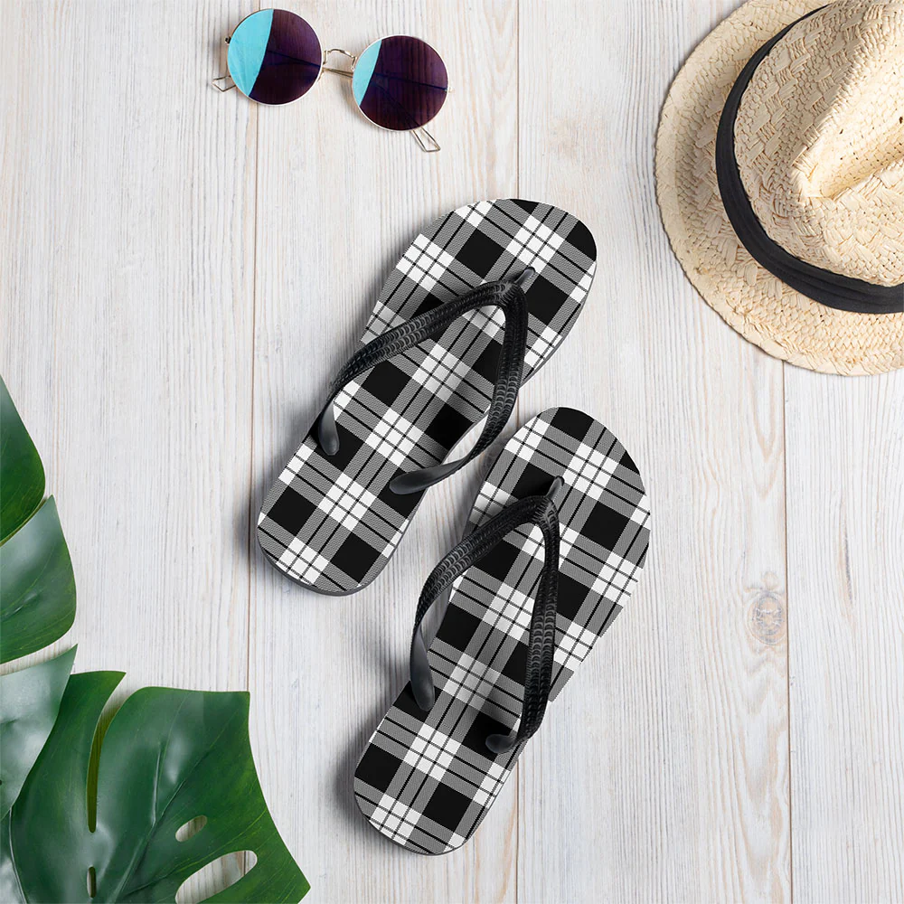 Scottish MacFarlane Black & White Clan Badge Tartan Flip Flops - Image 2