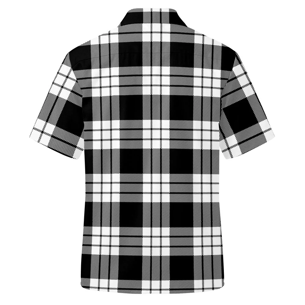 Scottish MacFarlane Black & White Clan Badge Tartan Short Sleeve Work Shirt - Image 3