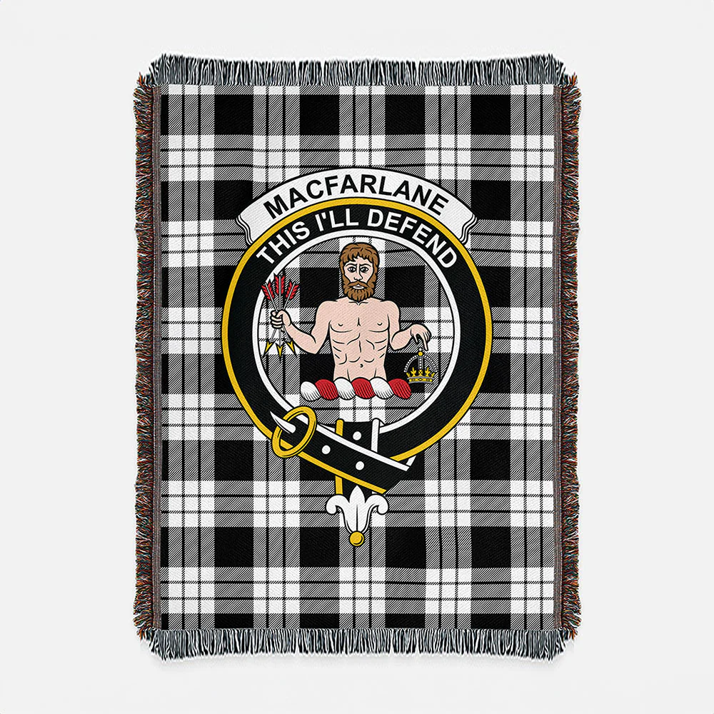 Scottish MacFarlane Black & White Clan Badge Tartan Woven Blanket - Image 2