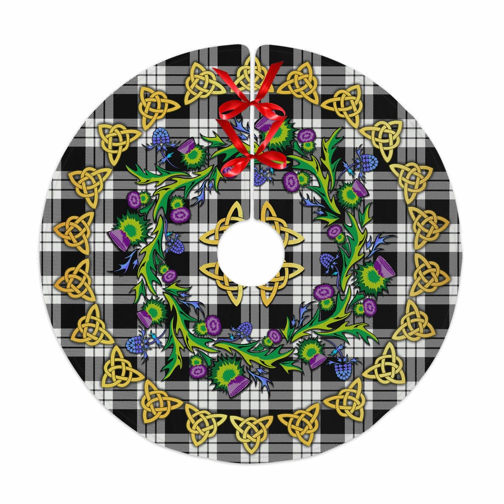 Scottish MacFarlane Black & White Tartan Thistle Celtic Knot Christmas Tree Skirt