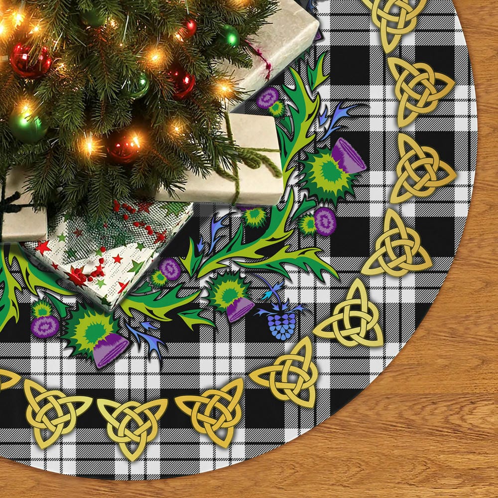 Scottish MacFarlane Black & White Tartan Thistle Celtic Knot Christmas Tree Skirt - Image 2
