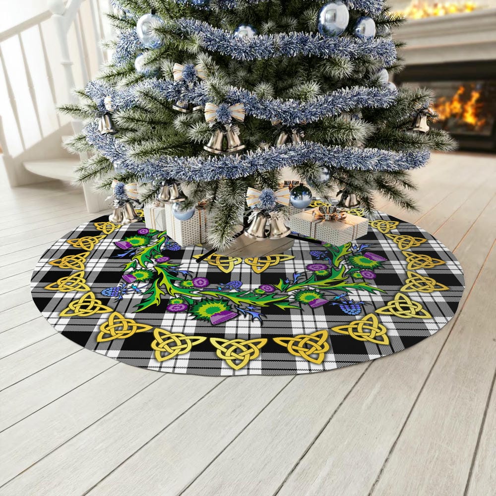 Scottish MacFarlane Black & White Tartan Thistle Celtic Knot Christmas Tree Skirt - Image 3