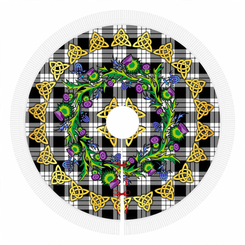 Scottish MacFarlane Black & White Tartan Thistle Celtic Knot Christmas Tree Skirt - Image 4