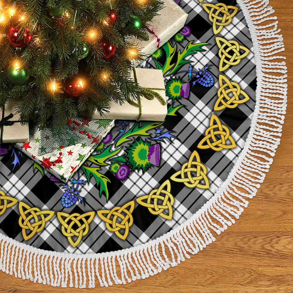 Scottish MacFarlane Black & White Tartan Thistle Celtic Knot Christmas Tree Skirt - Image 5