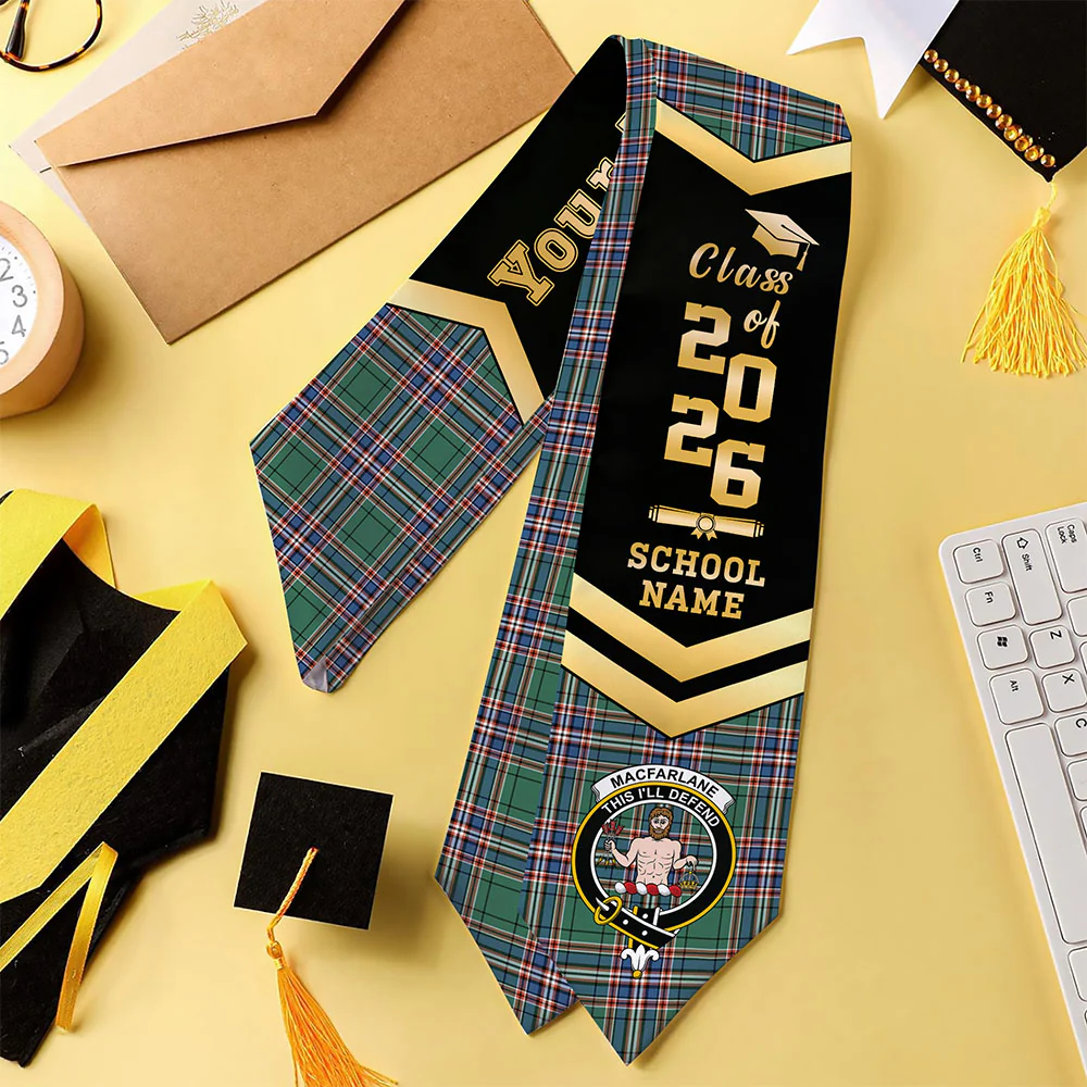 Scottish MacFarlane Hunting Ancient Clan Badge Tartan Graduation Stole Black Gold Honor - Image 4