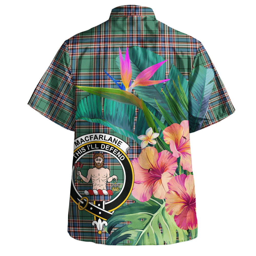 Scottish MacFarlane Hunting Ancient Clan Badge Tartan Hawaiian Shirt Bouquet Tropical Style - Image 3