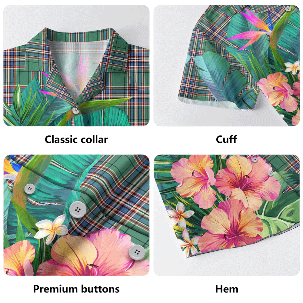Scottish MacFarlane Hunting Ancient Clan Badge Tartan Hawaiian Shirt Bouquet Tropical Style - Image 5