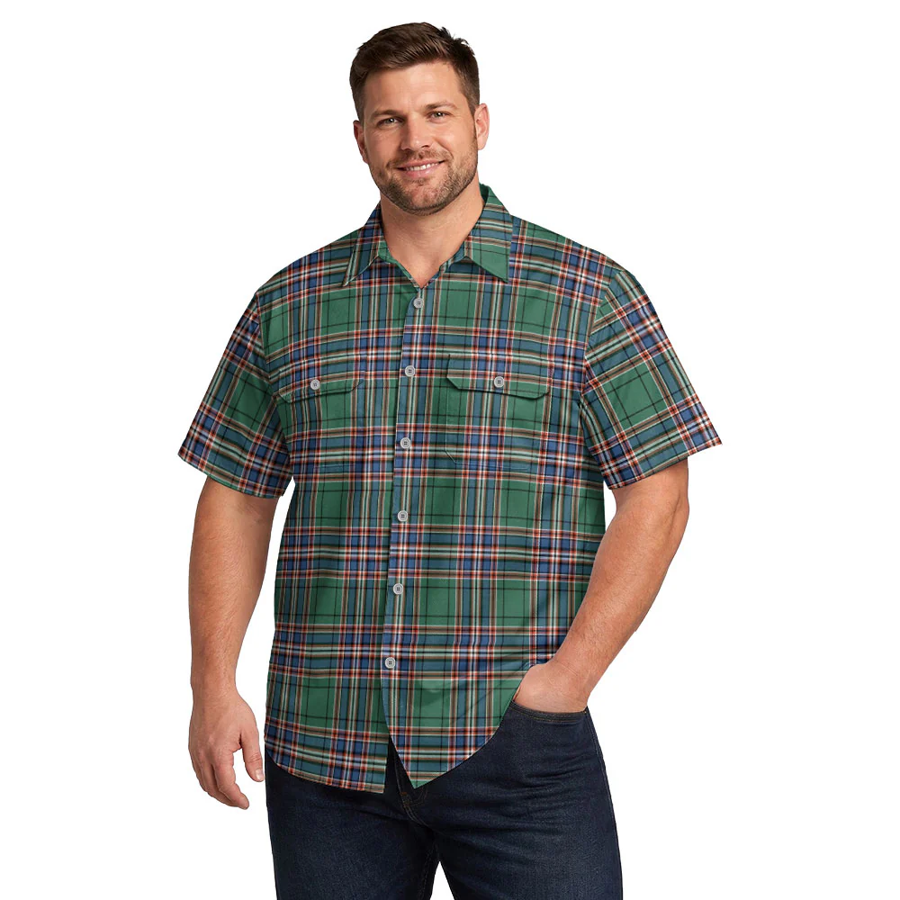Scottish MacFarlane Hunting Ancient Clan Badge Tartan Short Sleeve Work Shirt - Image 4