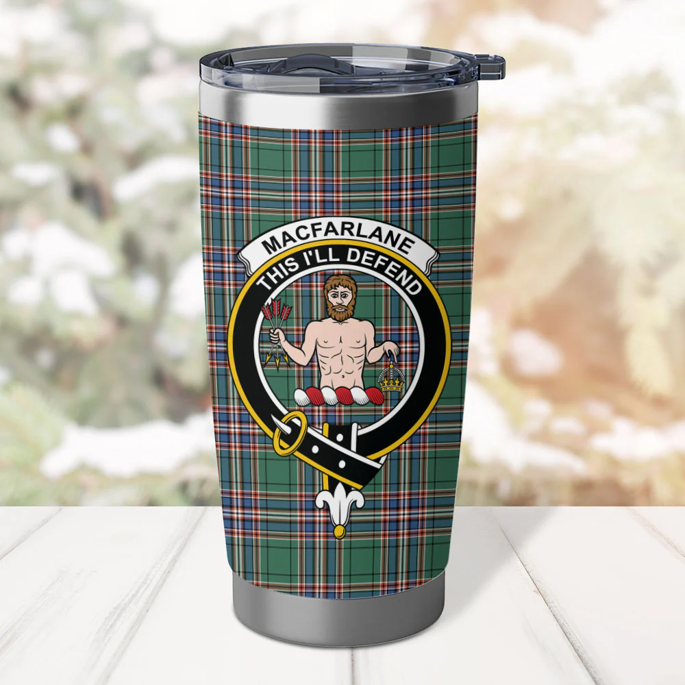 Scottish MacFarlane Hunting Ancient Clan Badge Tartan Tumbler - Image 2