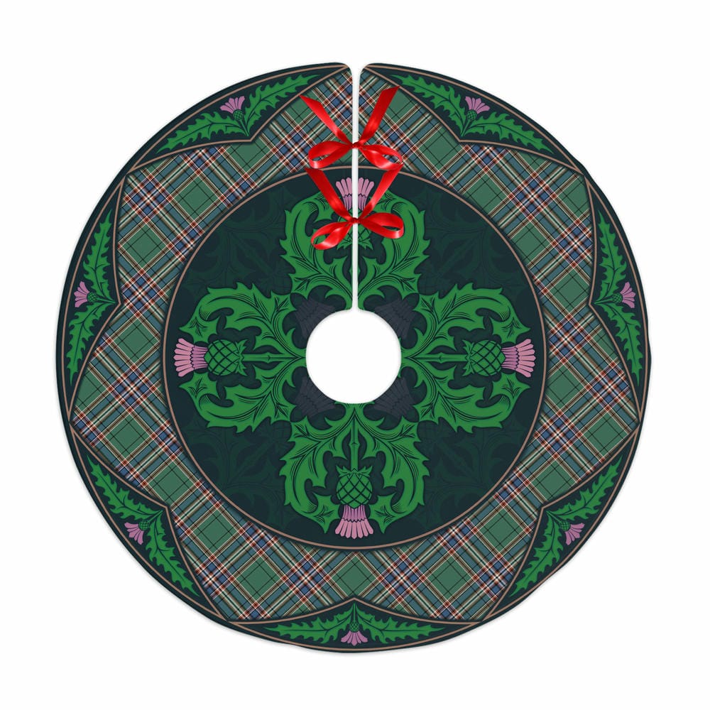 Scottish MacFarlane Hunting Ancient Tartan Christmas Tree Skirt Old Scottish Thistle Flower