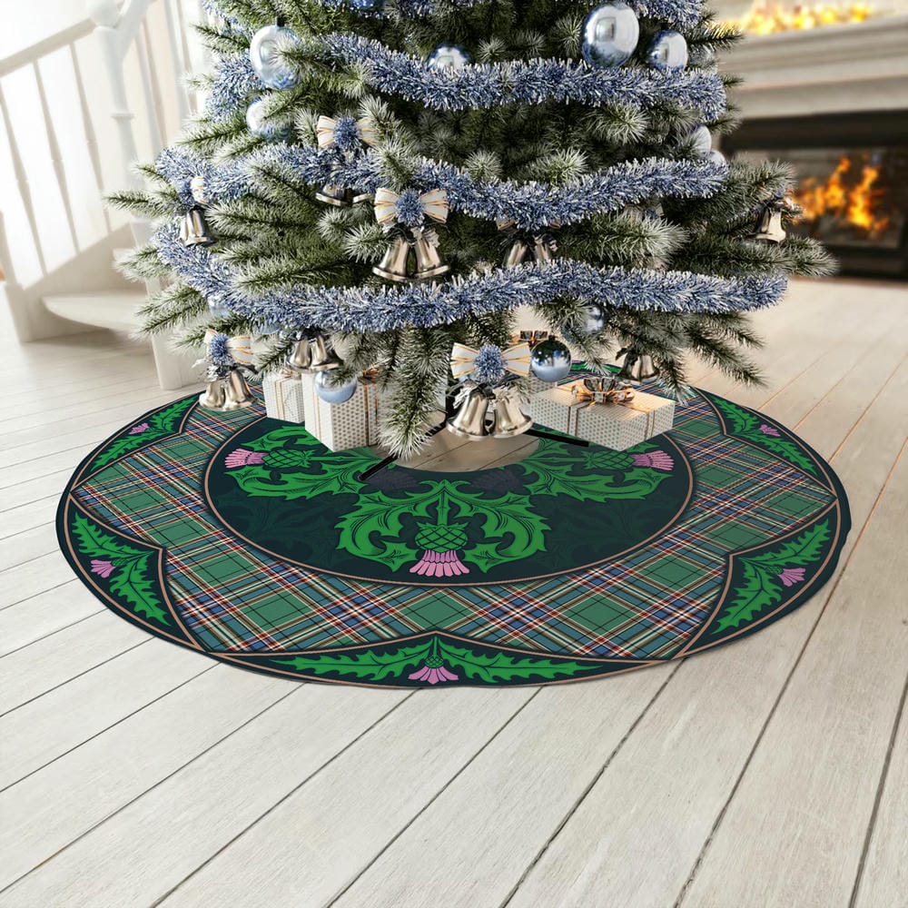 Scottish MacFarlane Hunting Ancient Tartan Christmas Tree Skirt Old Scottish Thistle Flower - Image 3