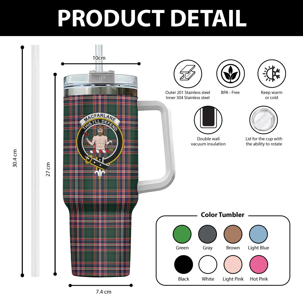 Scottish MacFarlane Hunting Modern Clan Badge Tartan 40oz Tumbler - Image 2