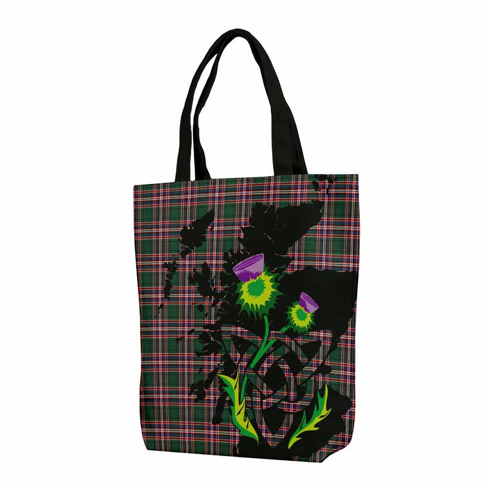 Scottish MacFarlane Hunting Modern Tartan Canvas Bag With Shoulder Strap With Thistle