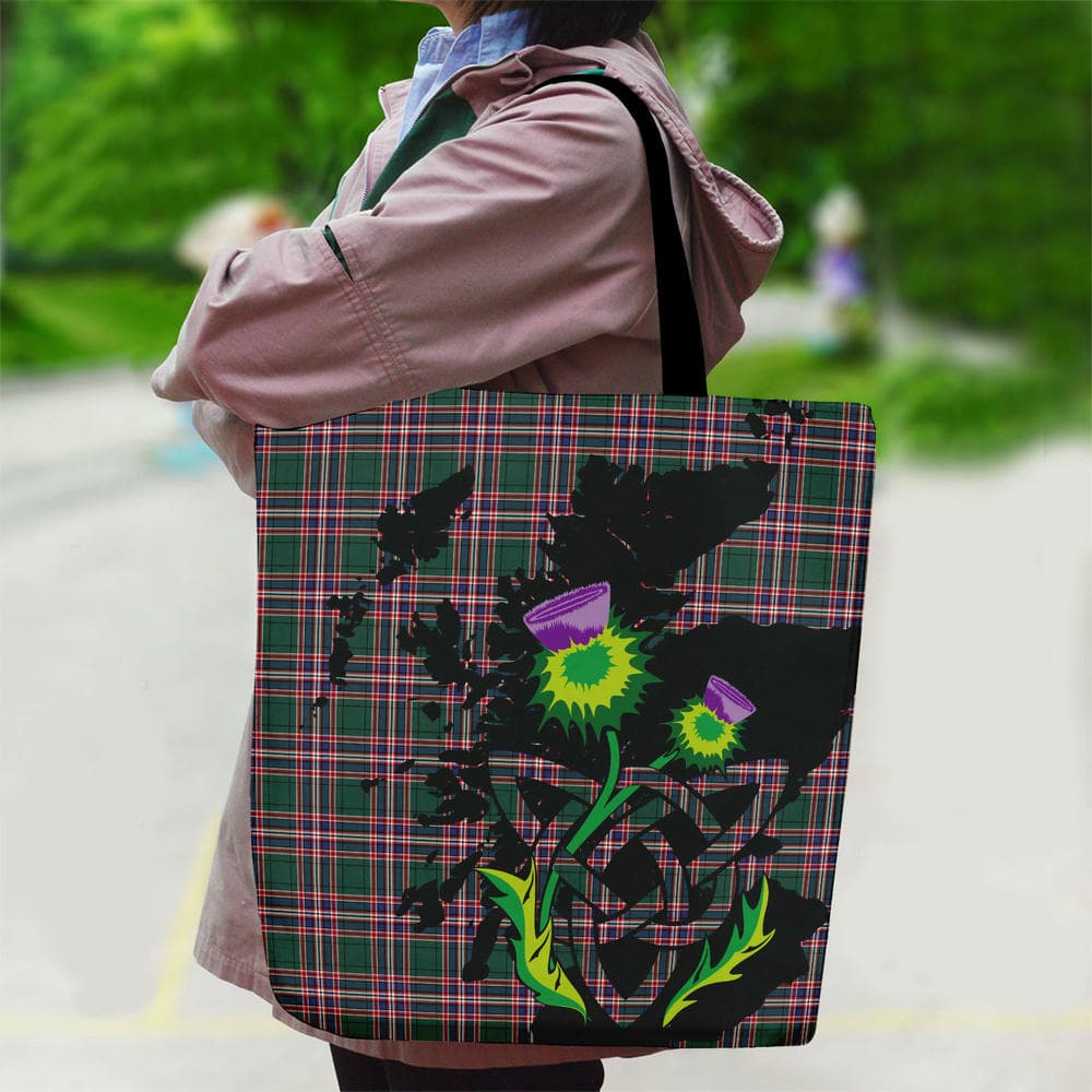 Scottish MacFarlane Hunting Modern Tartan Canvas Bag With Shoulder Strap With Thistle - Image 2