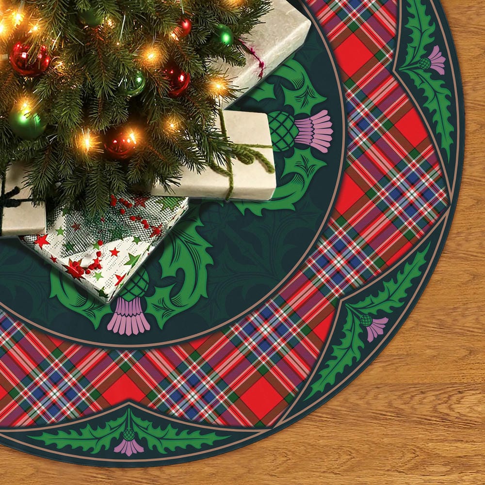 Scottish MacFarlane Modern Tartan Christmas Tree Skirt Old Scottish Thistle Flower - Image 2