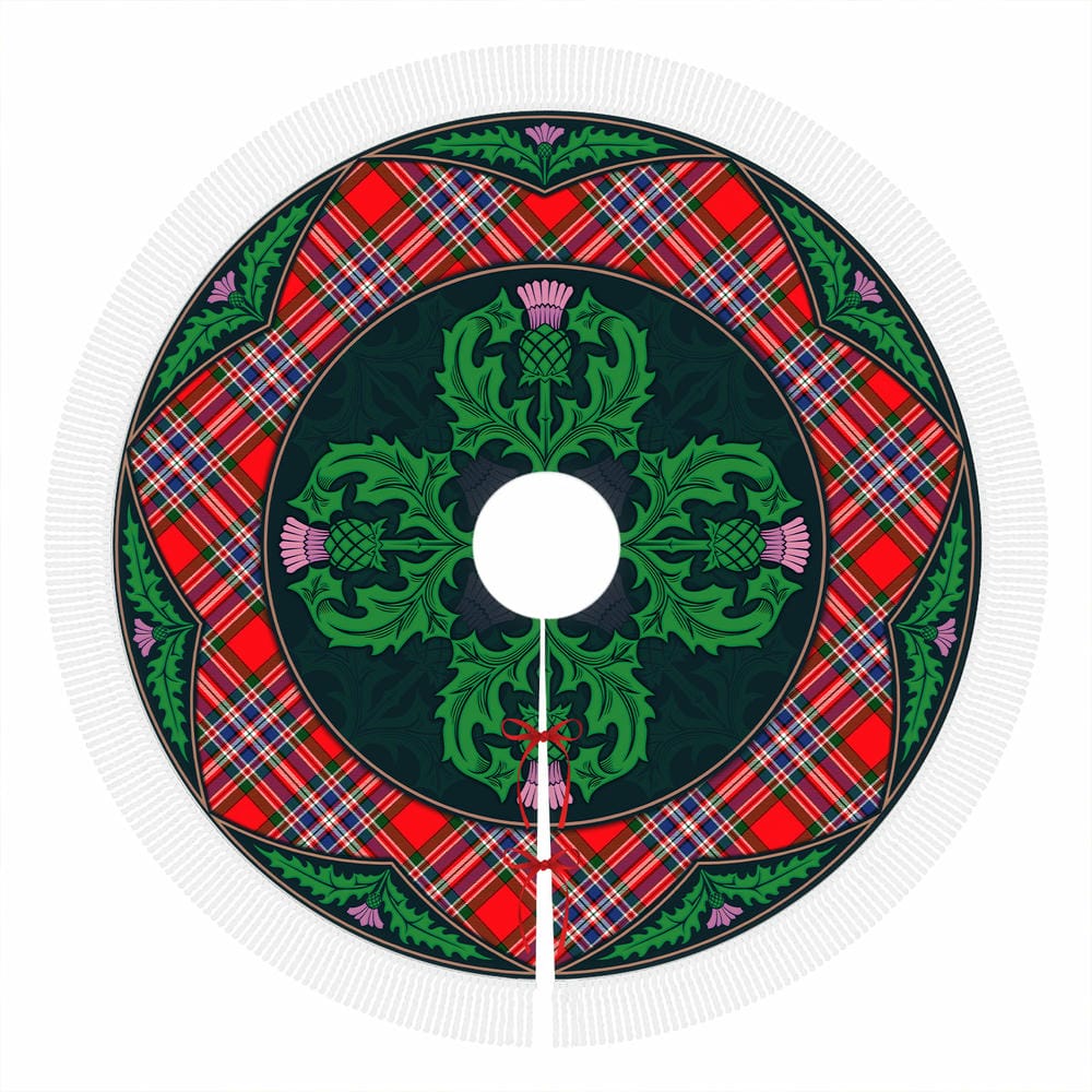 Scottish MacFarlane Modern Tartan Christmas Tree Skirt Old Scottish Thistle Flower - Image 4