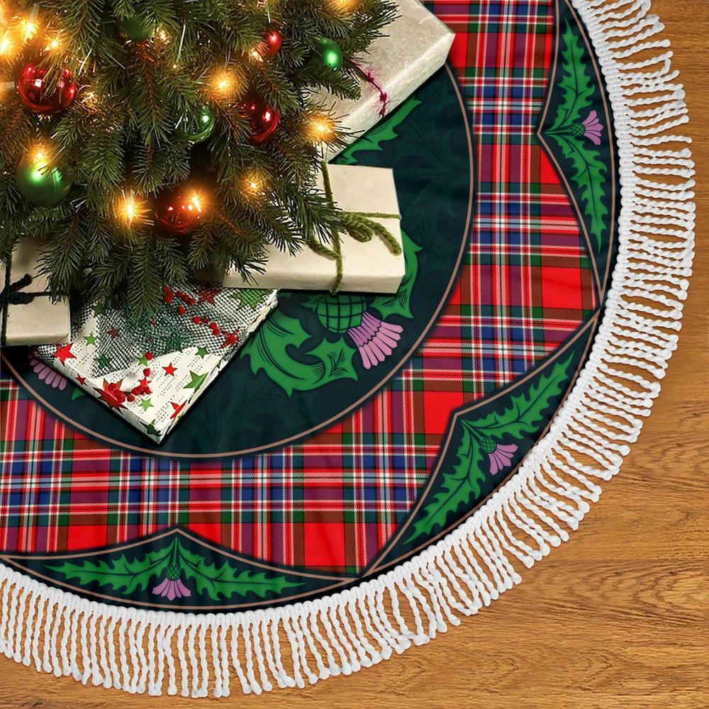 Scottish MacFarlane Modern Tartan Christmas Tree Skirt Old Scottish Thistle Flower - Image 5