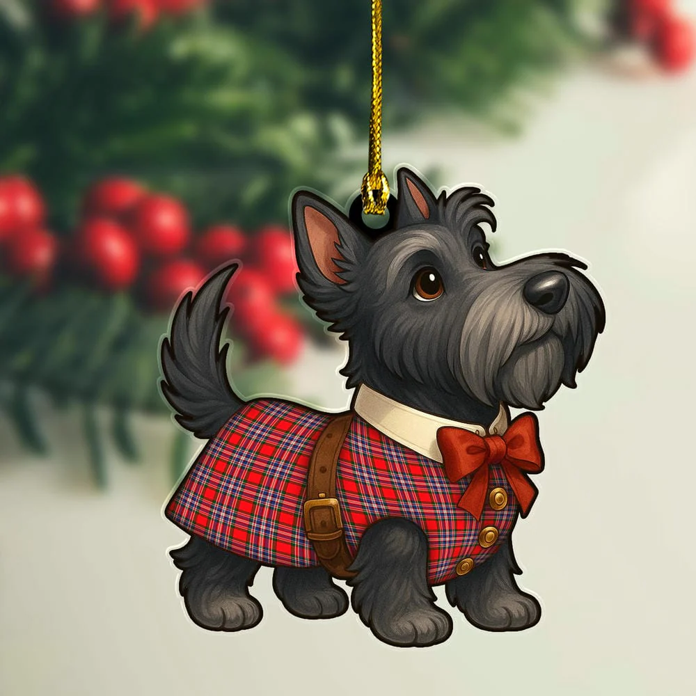 Scottish MacFarlane Modern Tartan Ornament Scottie Dog